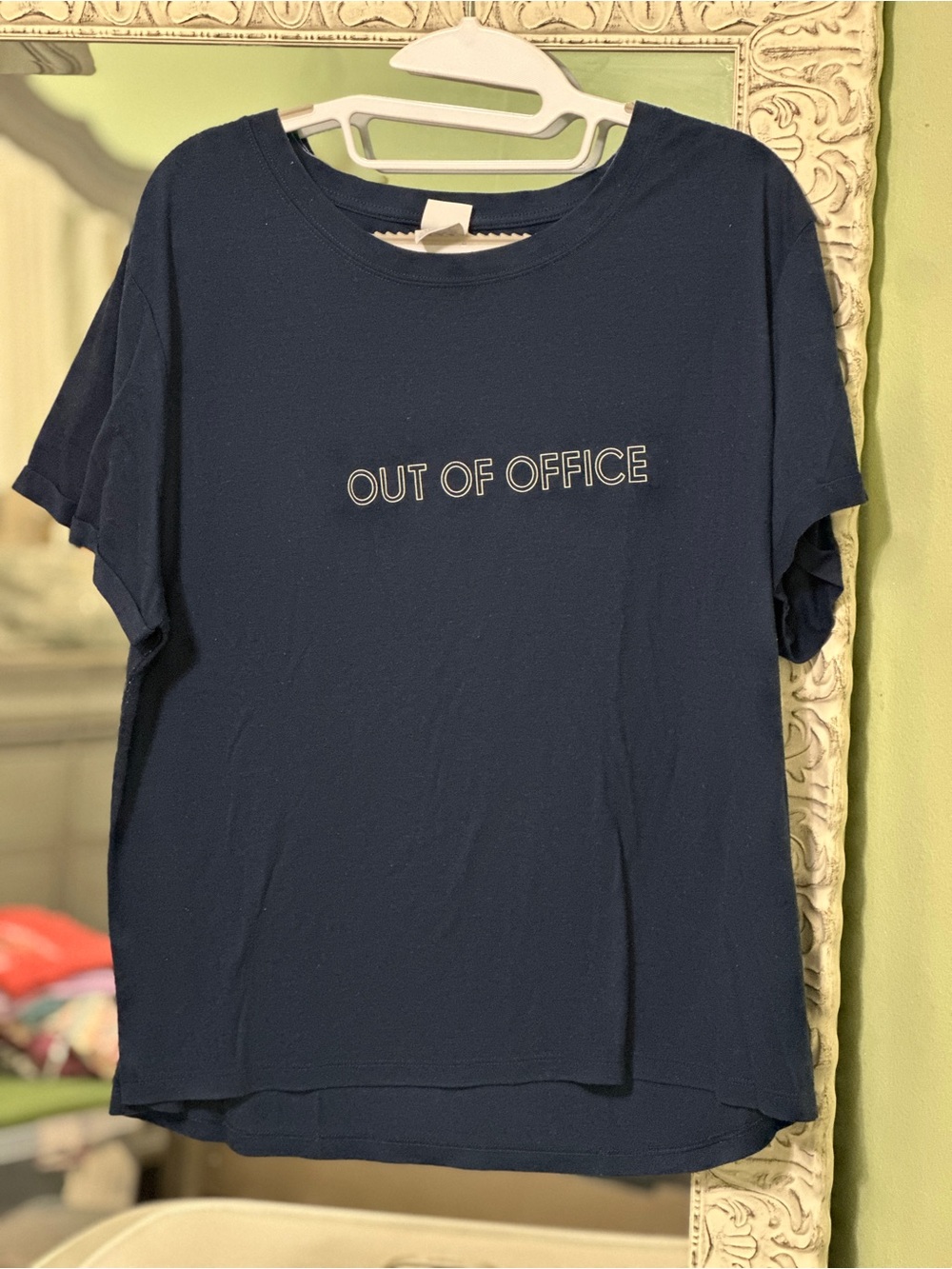 stars above Navy Graphic Tee with White Tag Accent